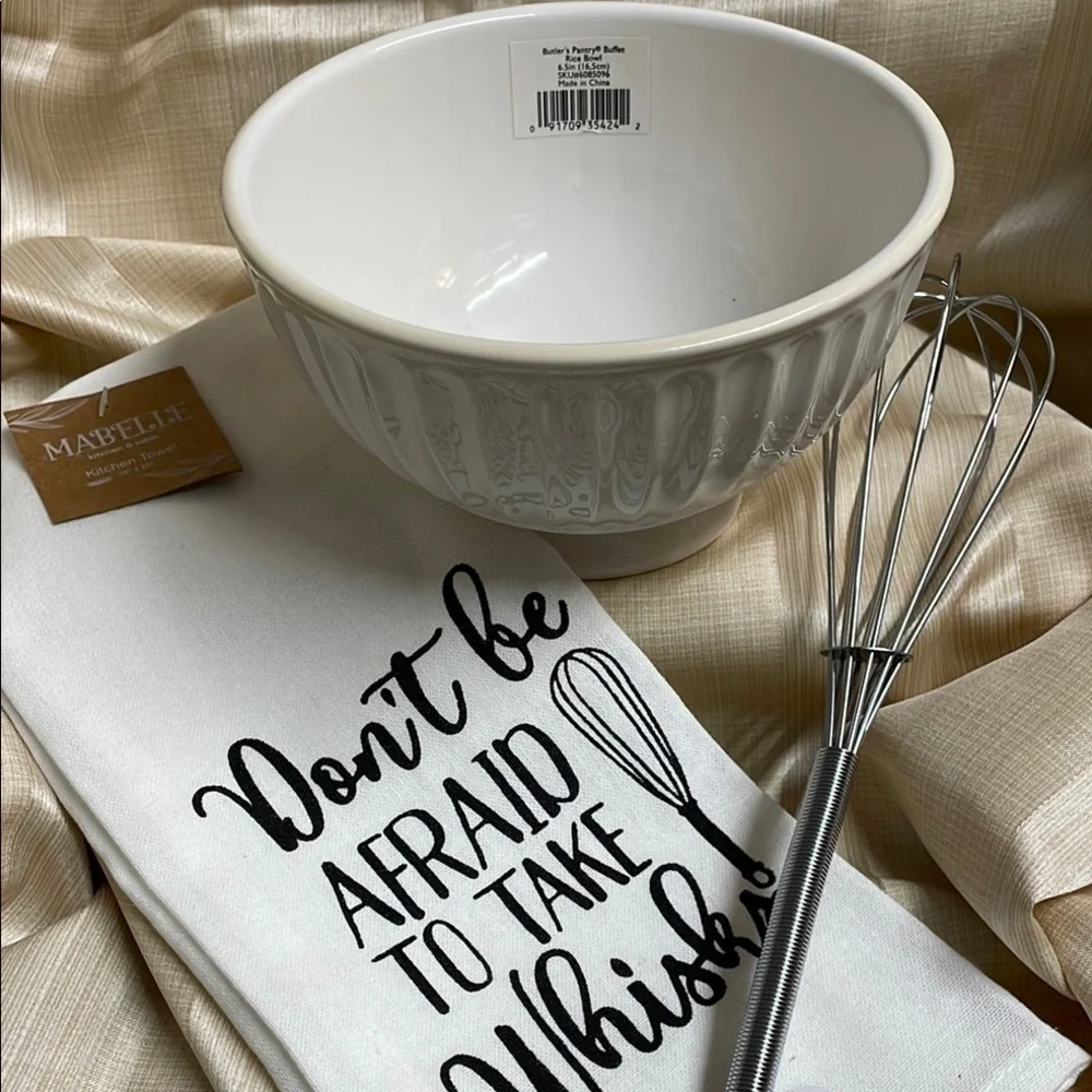 Lenox White Mixing Bowl with Whisk and Towel Set